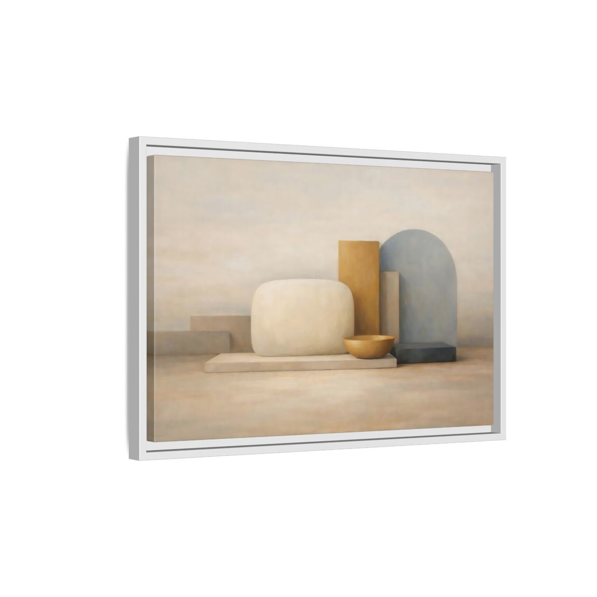 Side Mockup 1. Abstract Geometric Forms Muted Geometric Still Life shown as stretched canvas wall art