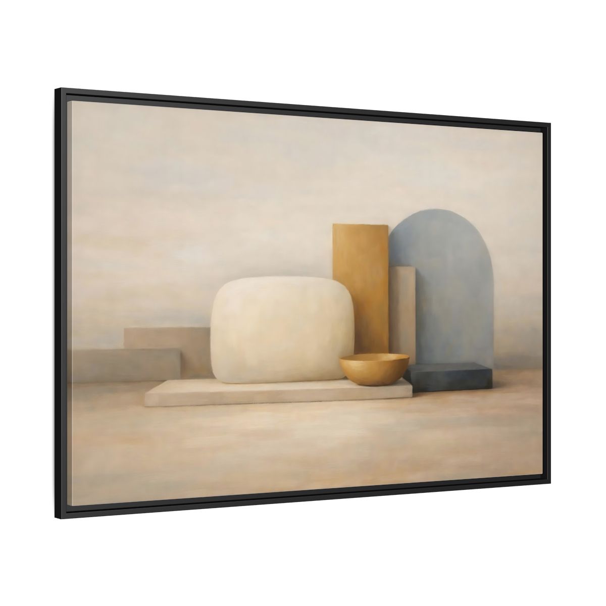 Side Mockup 12. Abstract Geometric Forms Muted Geometric Still Life shown as stretched canvas wall art