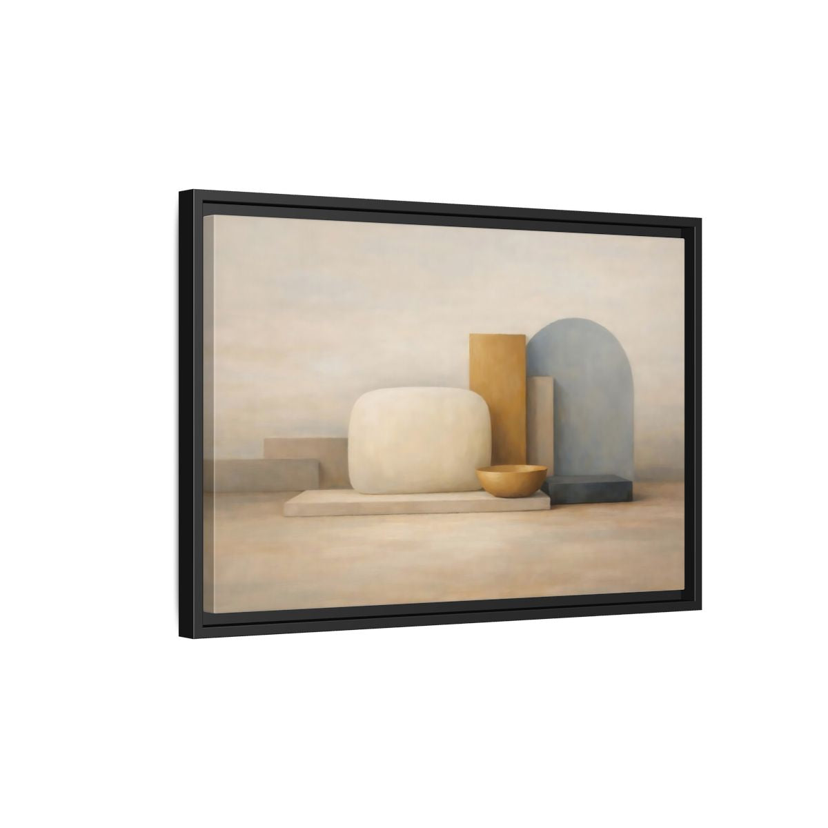 Side Mockup 3. Abstract Geometric Forms Muted Geometric Still Life shown as stretched canvas wall art