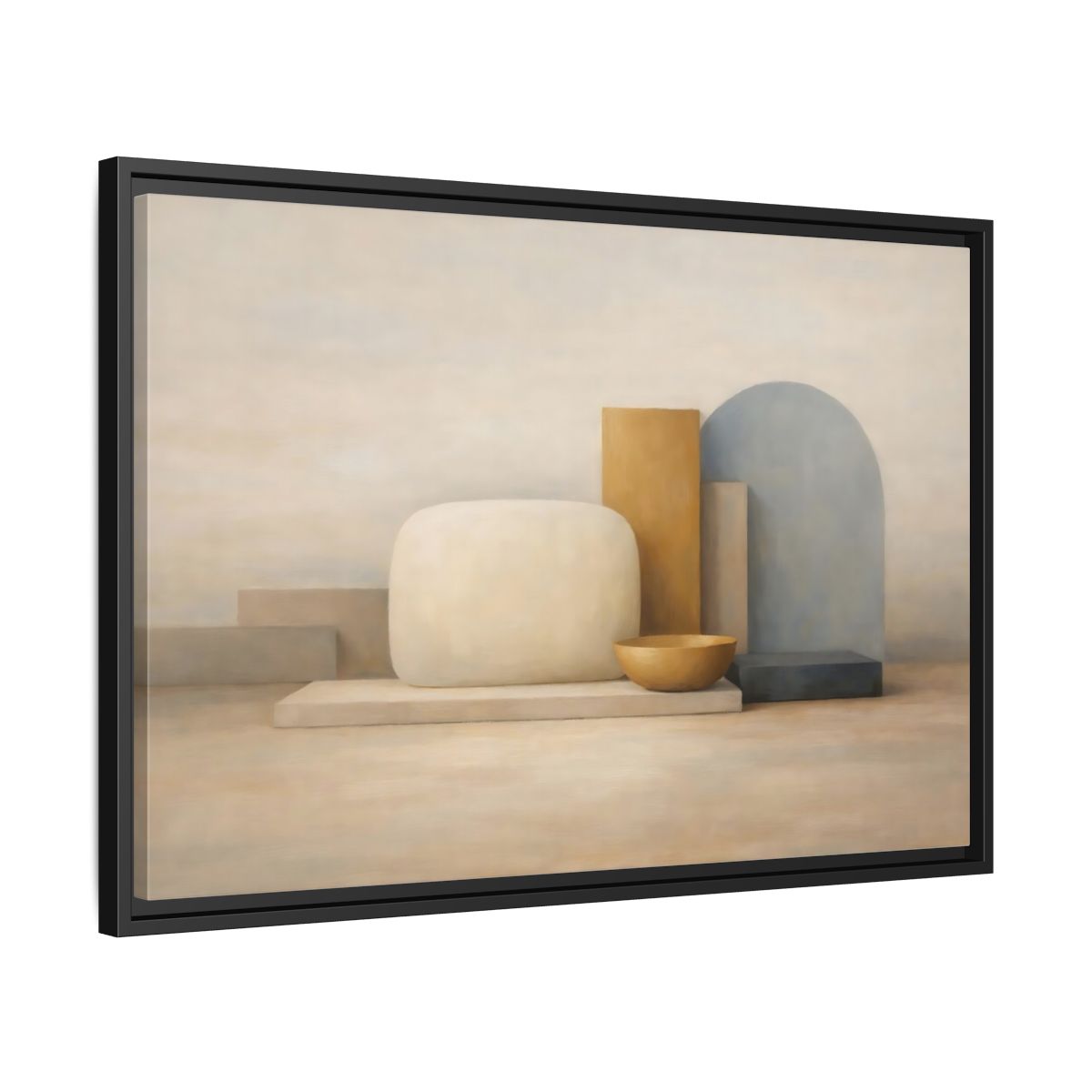 Side Mockup 14. Abstract Geometric Forms Muted Geometric Still Life shown as stretched canvas wall art