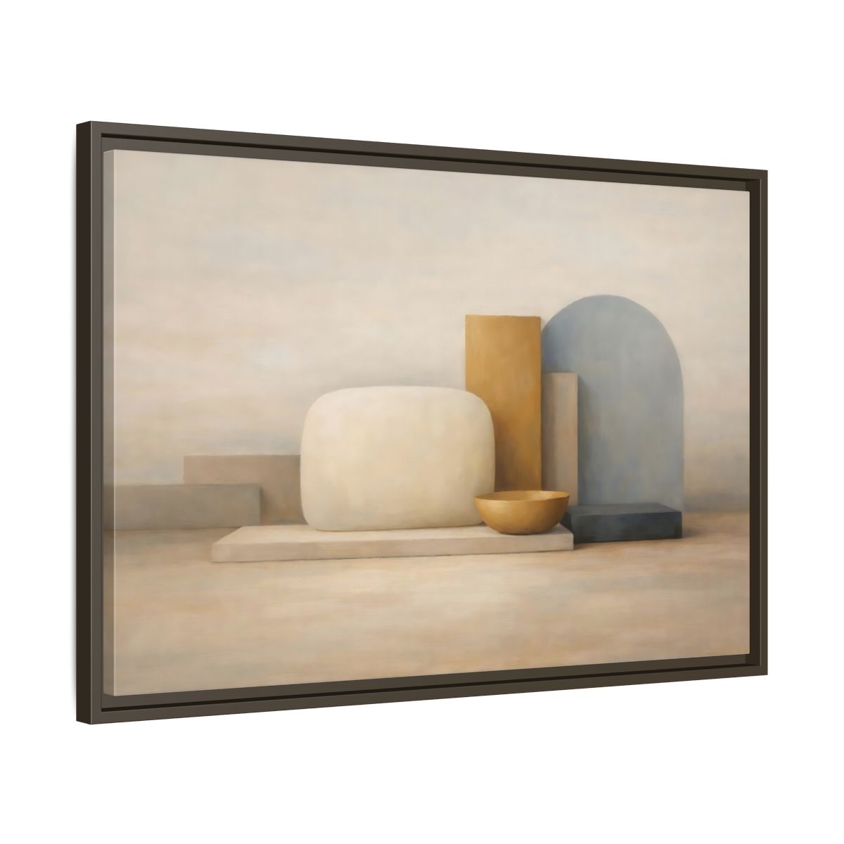 Side Mockup 11. Abstract Geometric Forms Muted Geometric Still Life shown as stretched canvas wall art