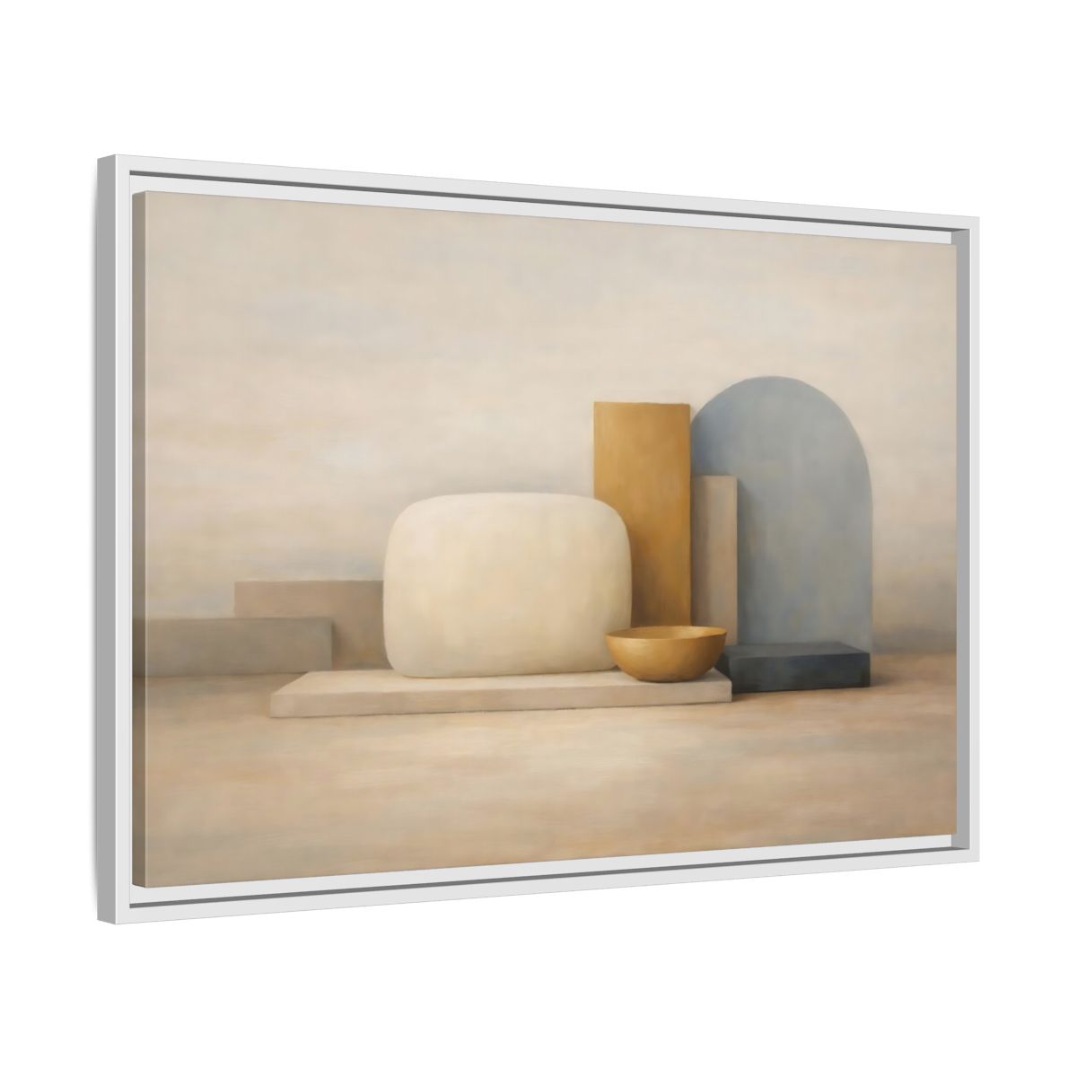 Side Mockup 10. Abstract Geometric Forms Muted Geometric Still Life shown as stretched canvas wall art