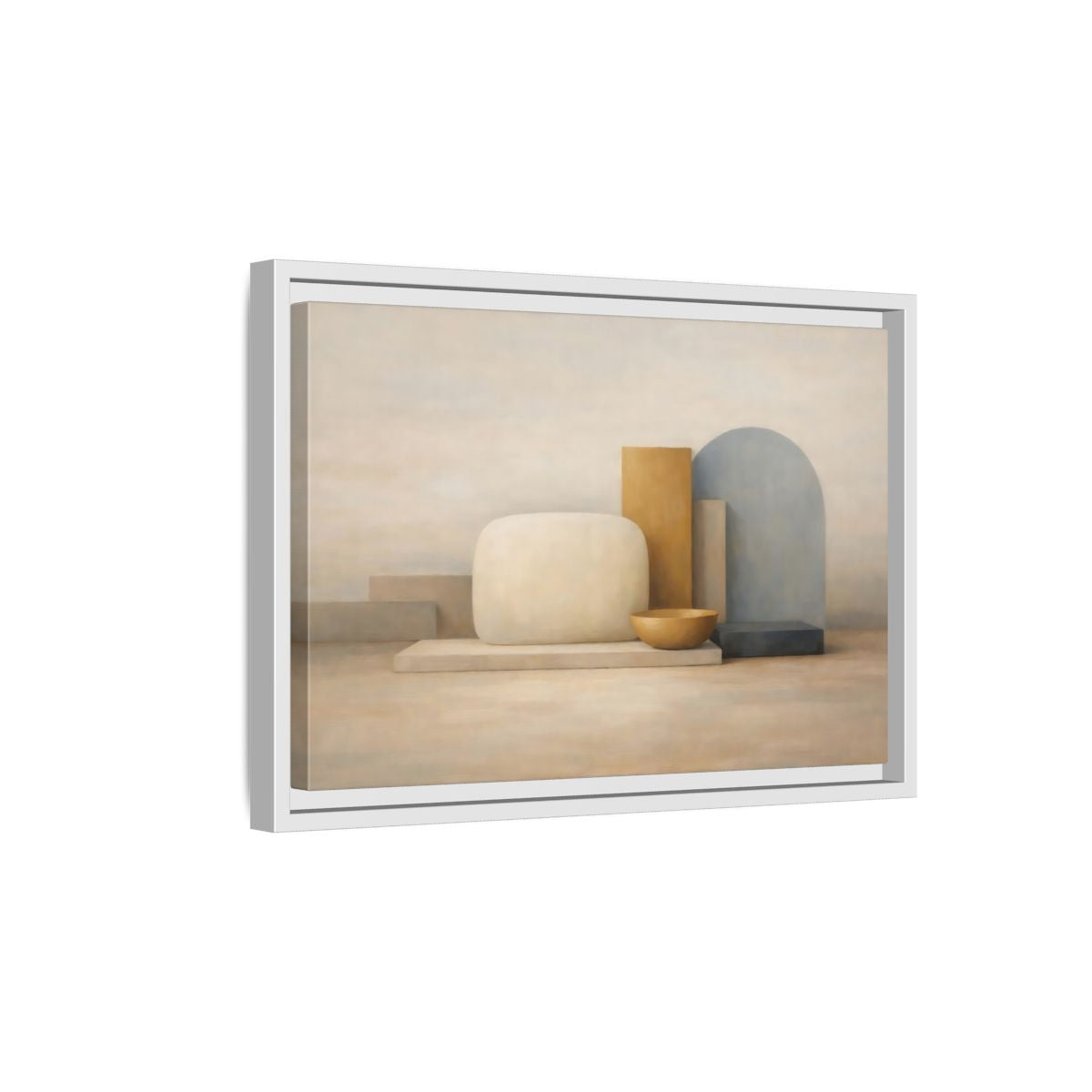 Side Mockup 4. Abstract Geometric Forms Muted Geometric Still Life shown as stretched canvas wall art
