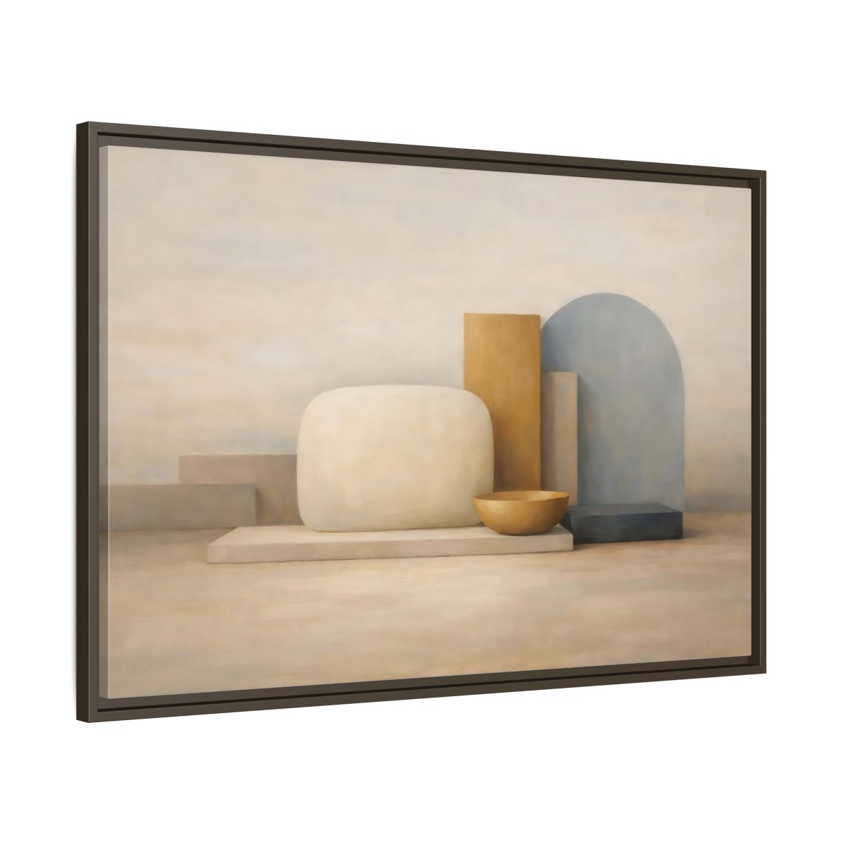 Side Mockup 9. Abstract Geometric Forms Muted Geometric Still Life shown as stretched canvas wall art