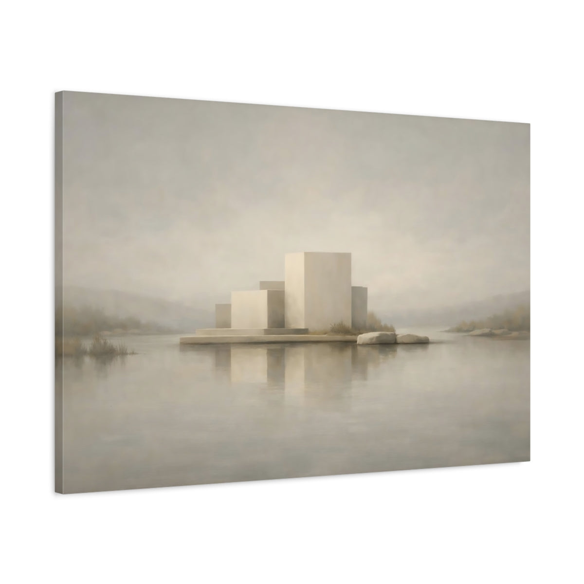 Side Mockup 1. Abstract Geometric Forms Muted Tones Landscape shown as stretched canvas wall art