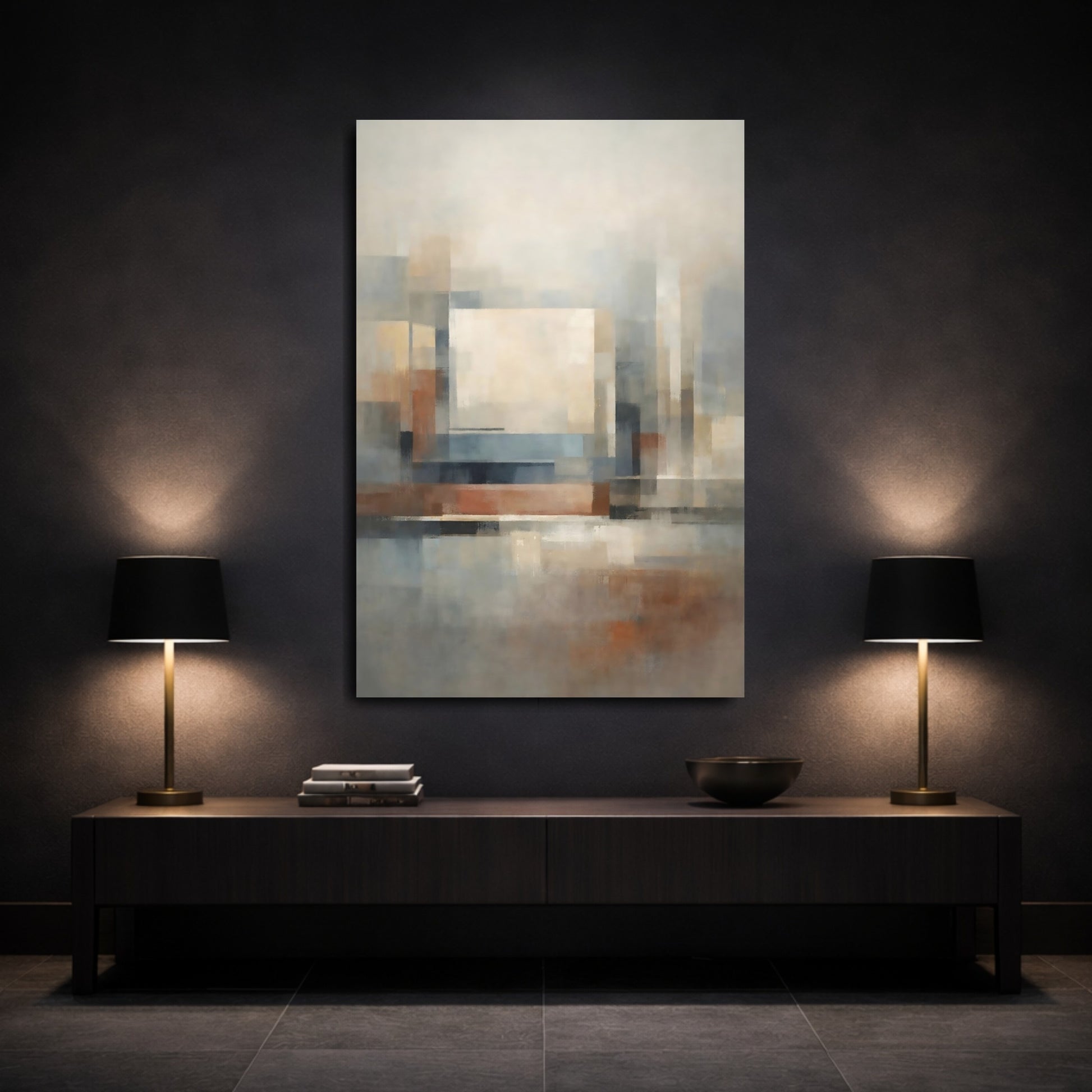 Mockup 2. Abstract Geometric Forms Neutral Abstract Geometric shown as stretched canvas wall art