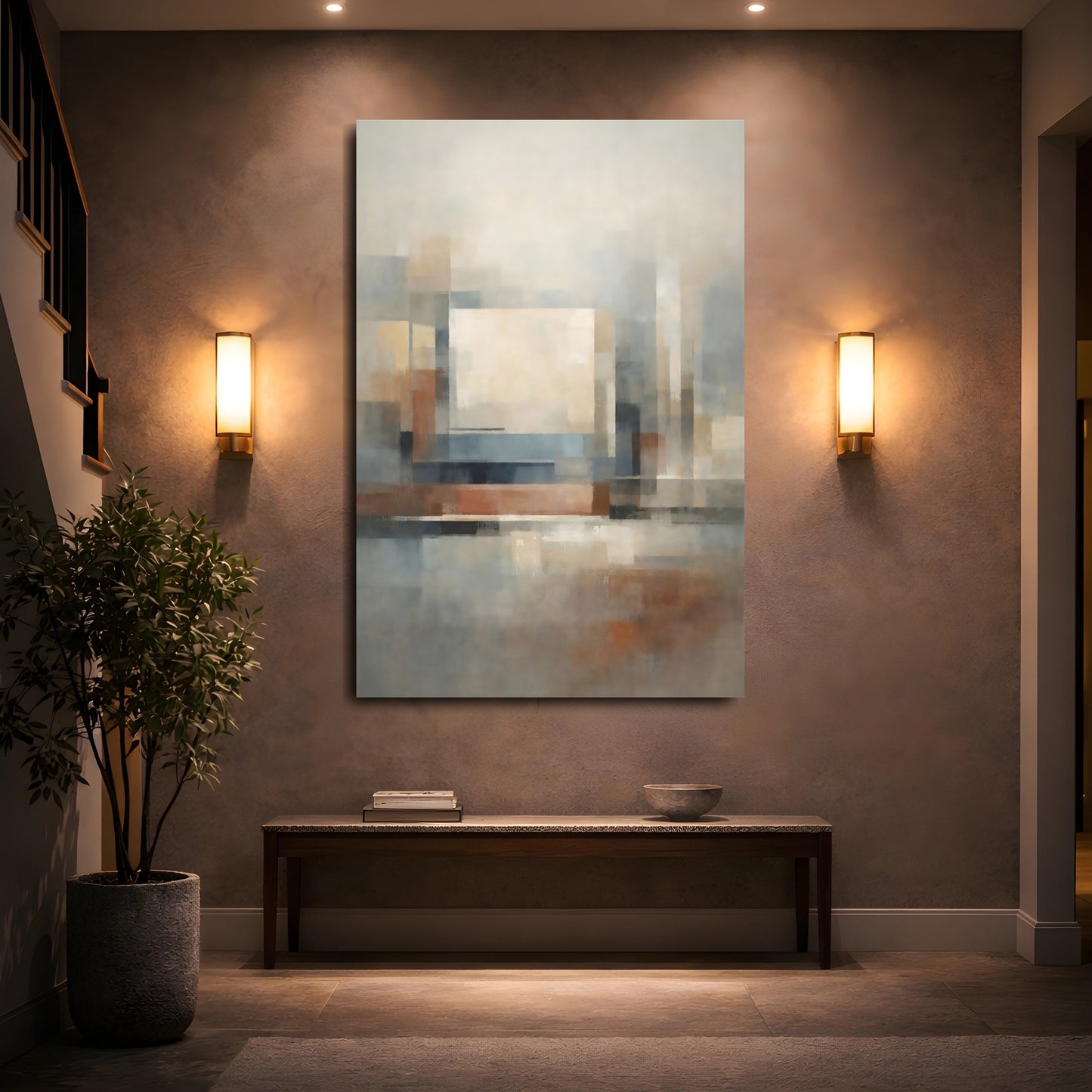 Mockup 4. Abstract Geometric Forms Neutral Abstract Geometric shown as stretched canvas wall art