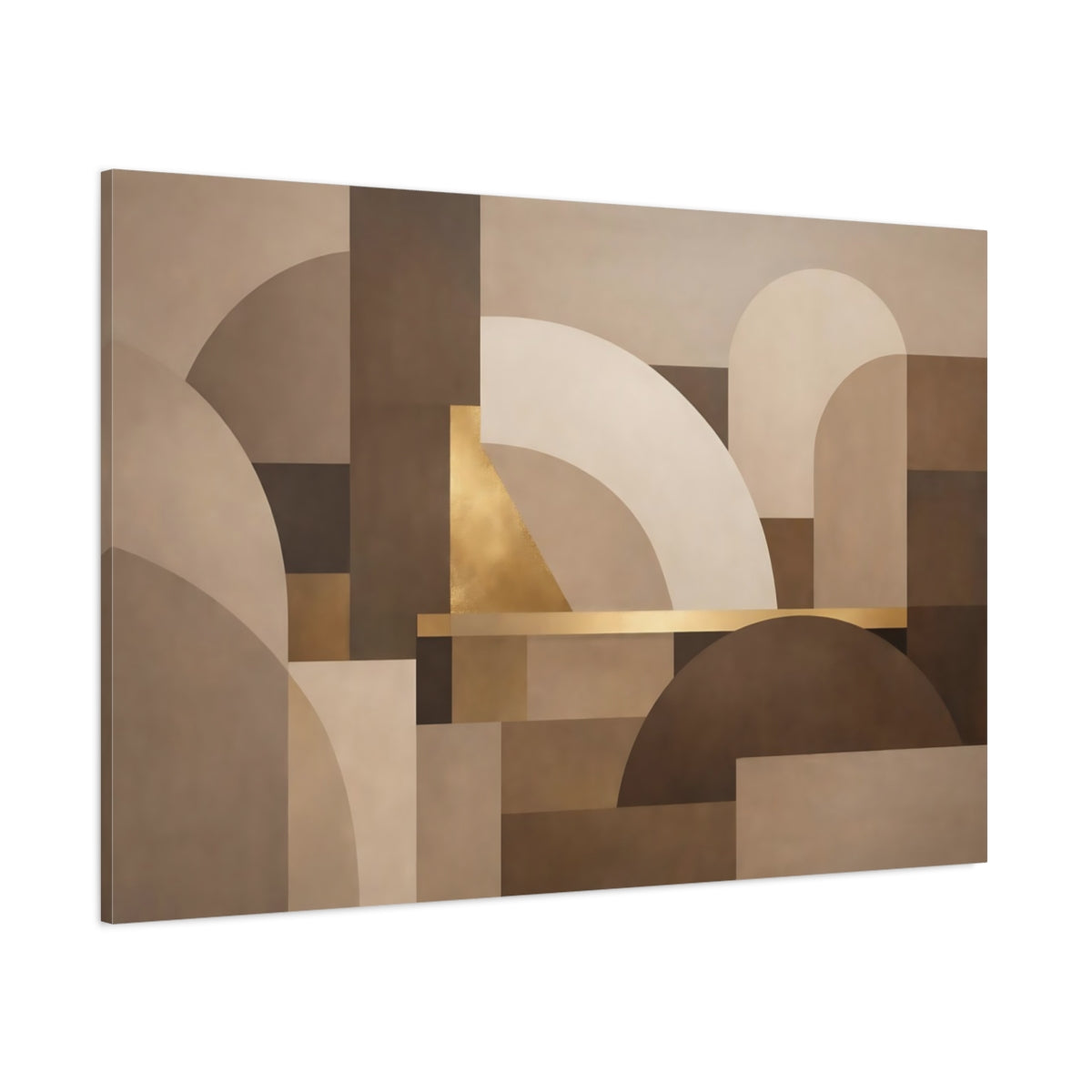 Main Mockup. Abstract Geometric Forms Neutral Gold Abstract shown as stretched canvas wall art