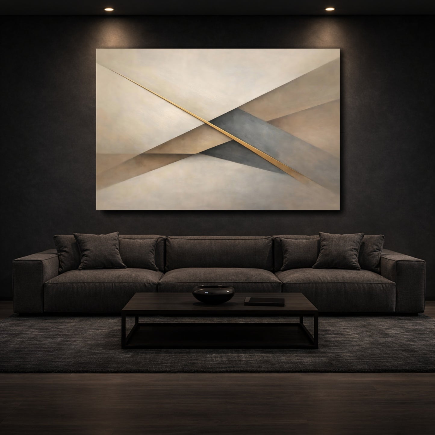 Mockup 2. Abstract Geometric Forms Neutral Gold Abstract shown as stretched canvas wall art