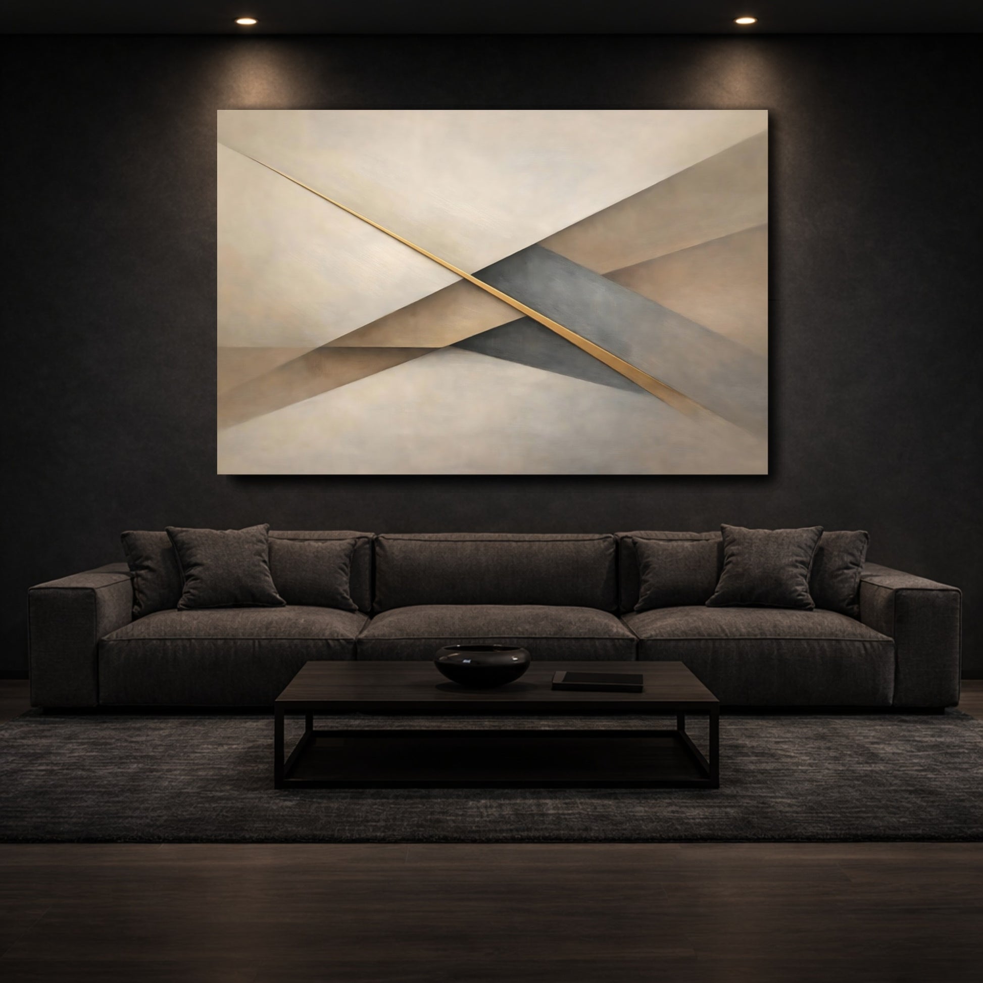 Mockup 2. Abstract Geometric Forms Neutral Gold Abstract shown as stretched canvas wall art