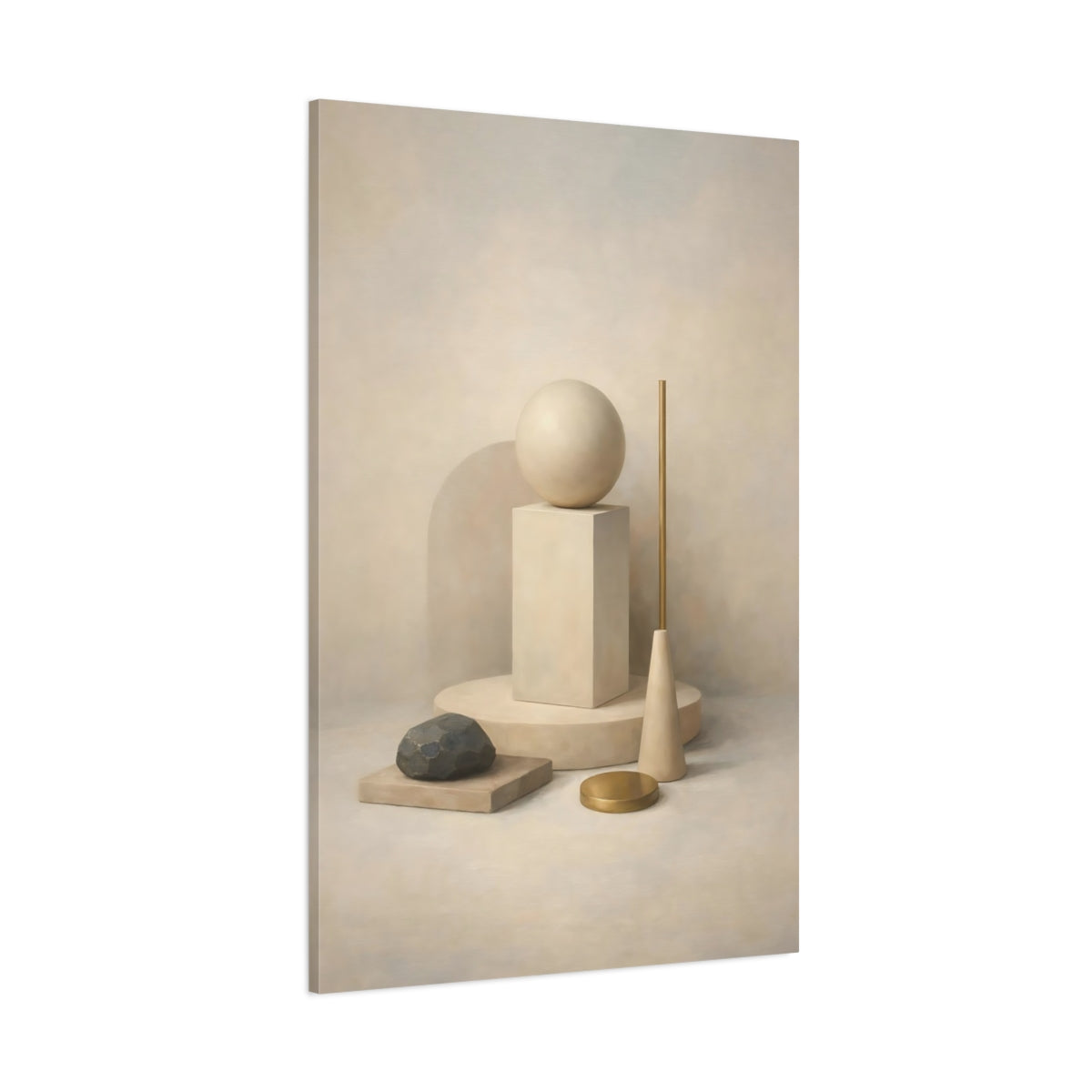 Main Mockup. Abstract Geometric Forms Neutral Gold shown as stretched canvas wall art