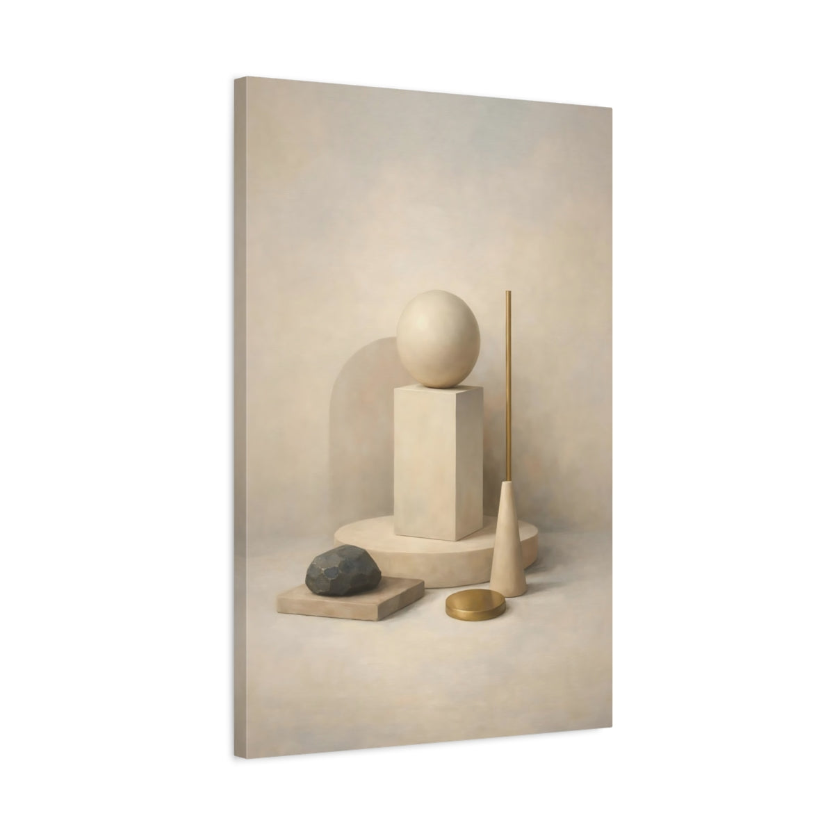 Side Mockup 2. Abstract Geometric Forms Neutral Gold shown as stretched canvas wall art