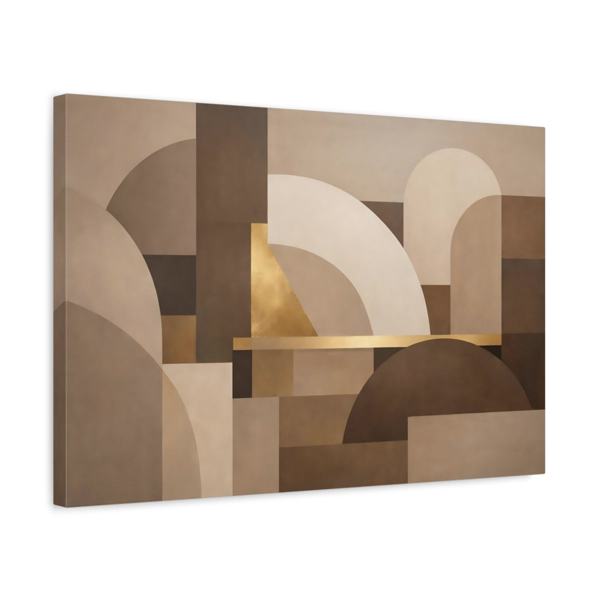 Side Mockup 3. Abstract Geometric Forms Neutral Gold Abstract shown as stretched canvas wall art