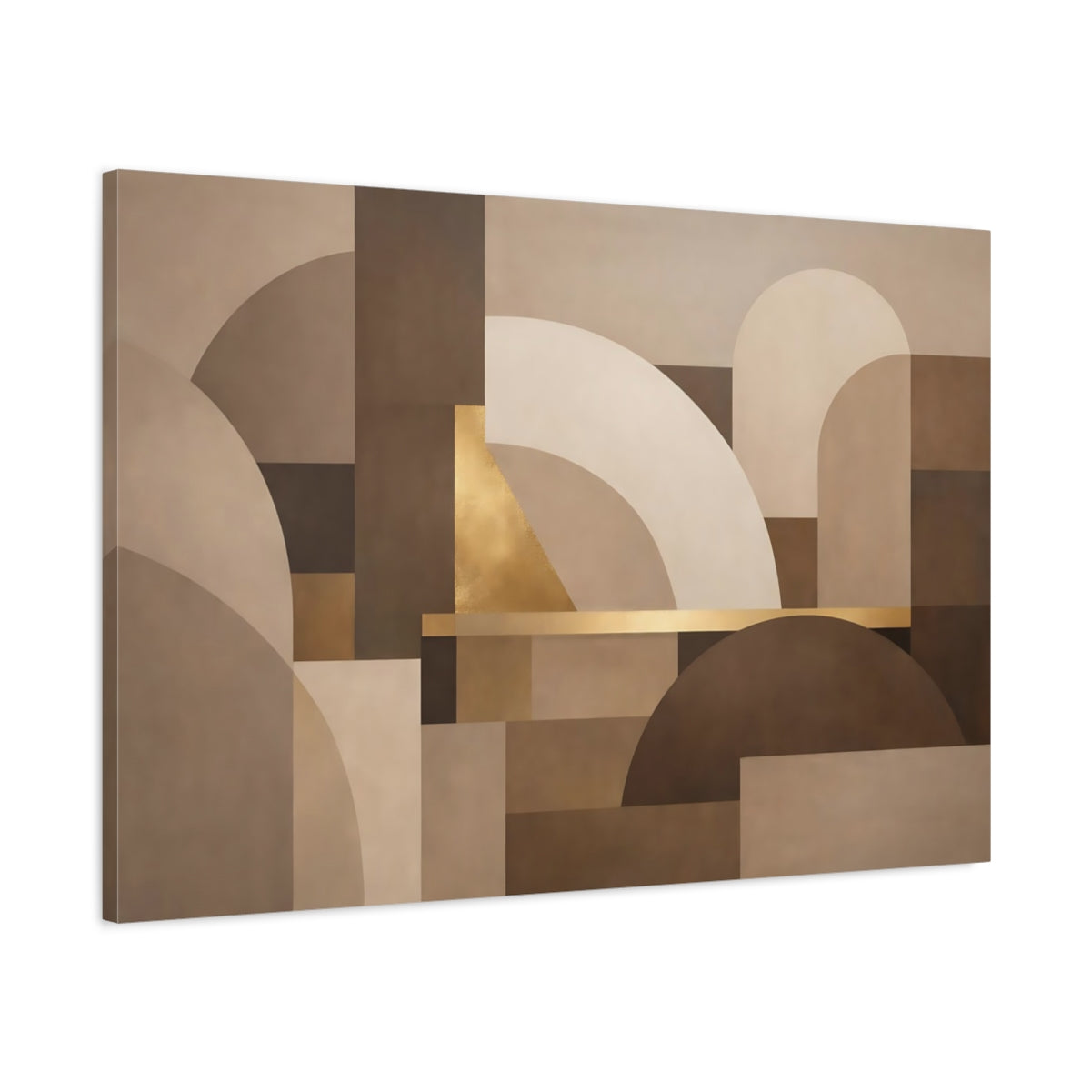 Side Mockup 1. Abstract Geometric Forms Neutral Gold Abstract shown as stretched canvas wall art