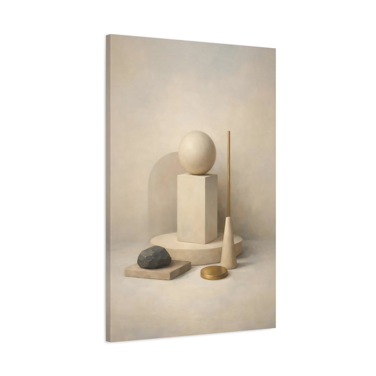 Side Mockup 1. Abstract Geometric Forms Neutral Gold shown as stretched canvas wall art