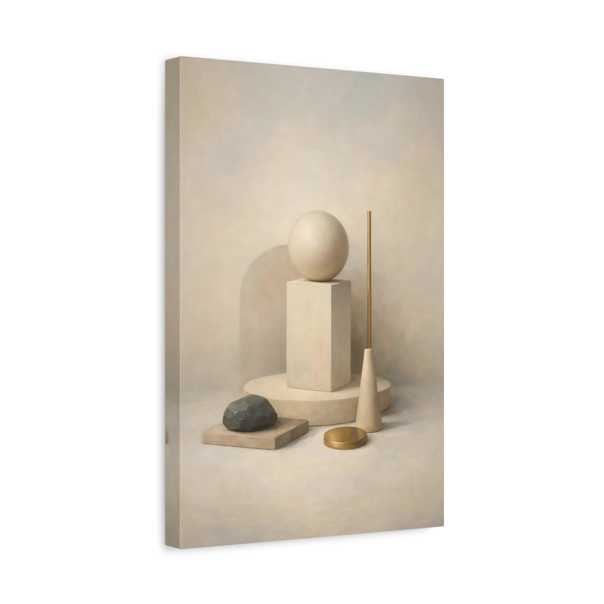 Side Mockup 4. Abstract Geometric Forms Neutral Gold shown as stretched canvas wall art