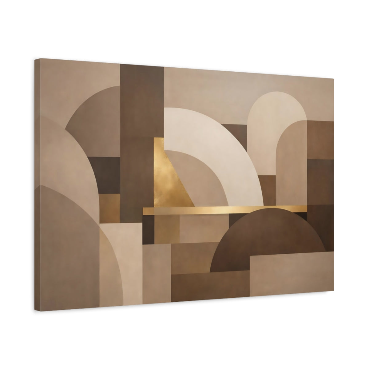 Side Mockup 2. Abstract Geometric Forms Neutral Gold Abstract shown as stretched canvas wall art
