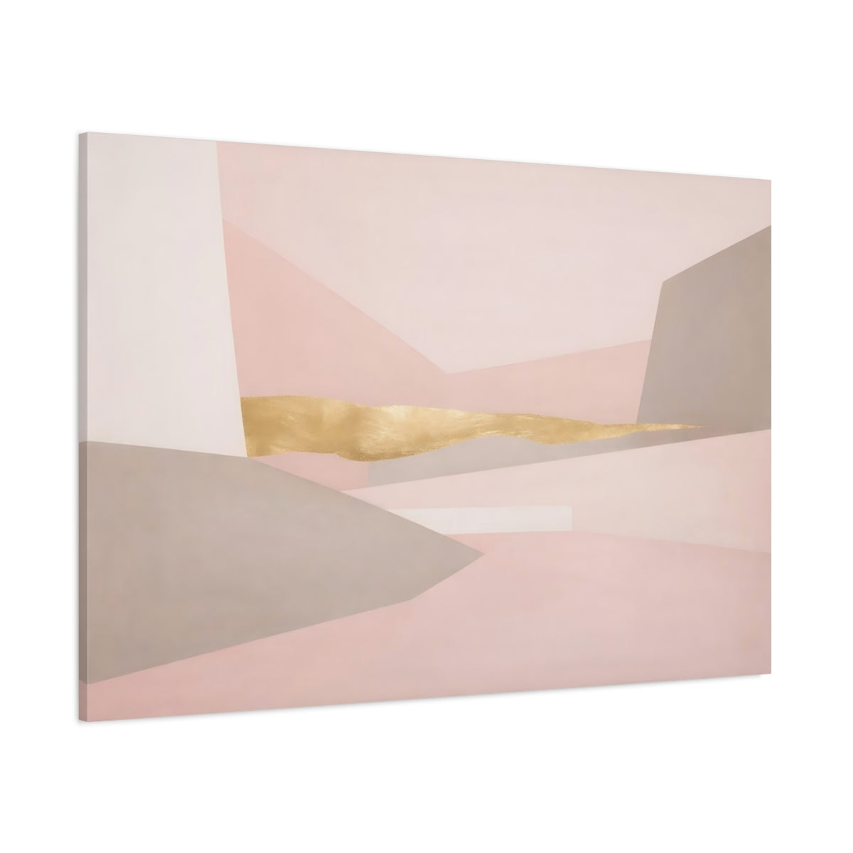 Main Mockup. Abstract Geometric Forms Pink Gold Abstract shown as stretched canvas wall art