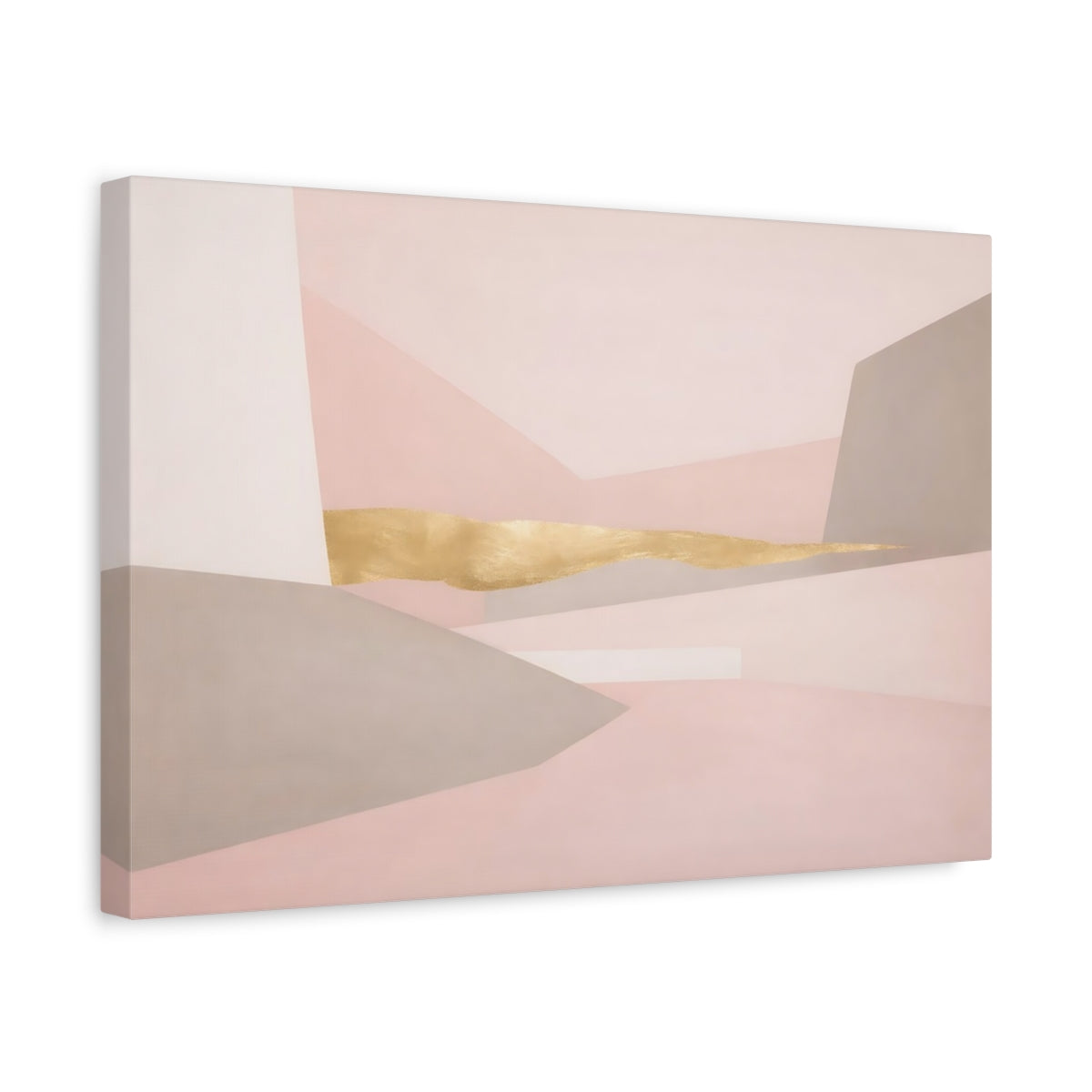 Side Mockup 4. Abstract Geometric Forms Pink Gold Abstract shown as stretched canvas wall art