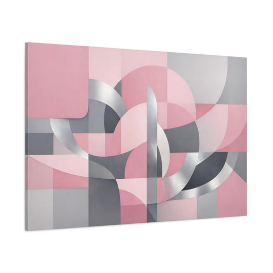 Main Mockup. Abstract Geometric Forms Pink Grey Silver shown as stretched canvas wall art