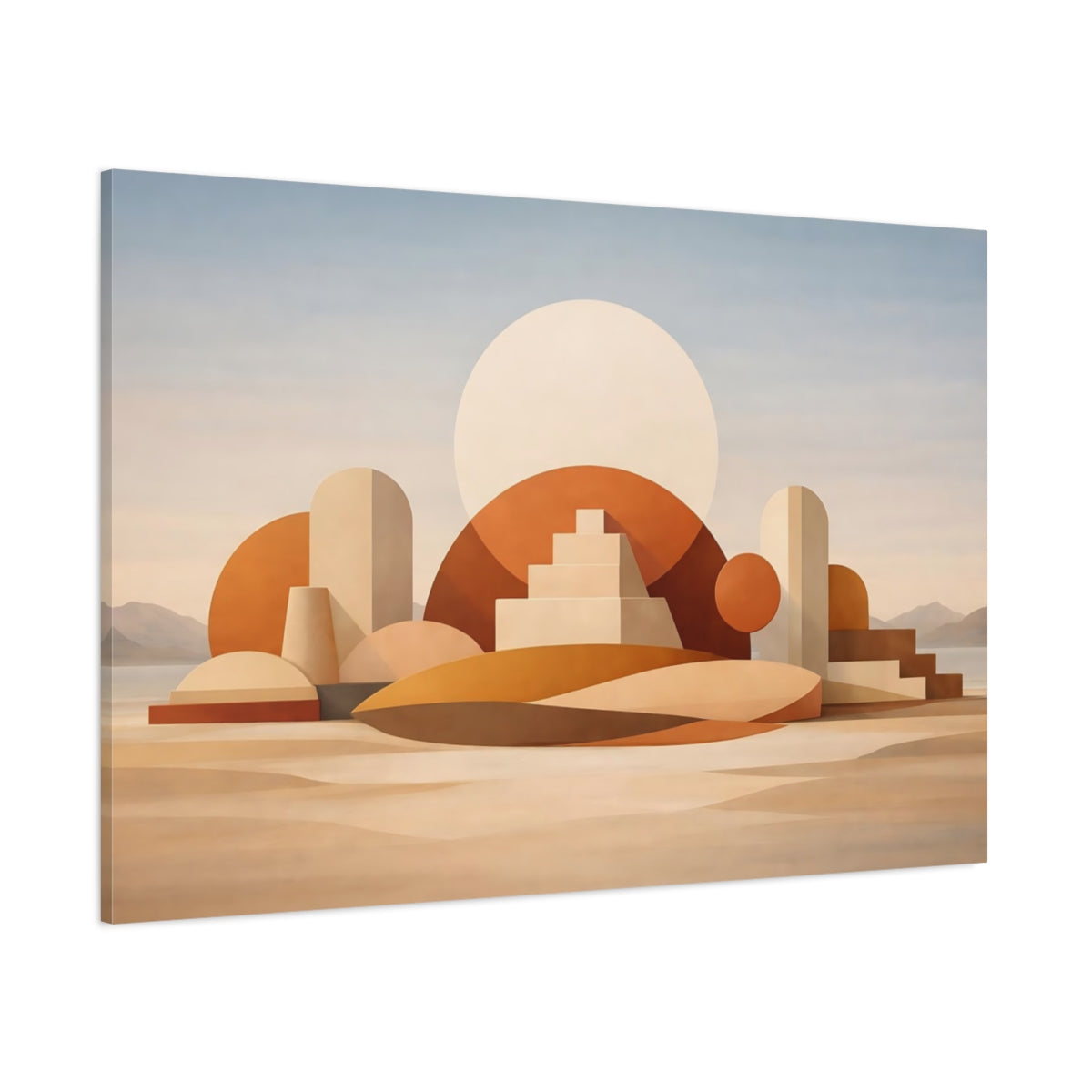 Main Mockup. Abstract Geometric Forms Warm Earth Tones shown as stretched canvas wall art