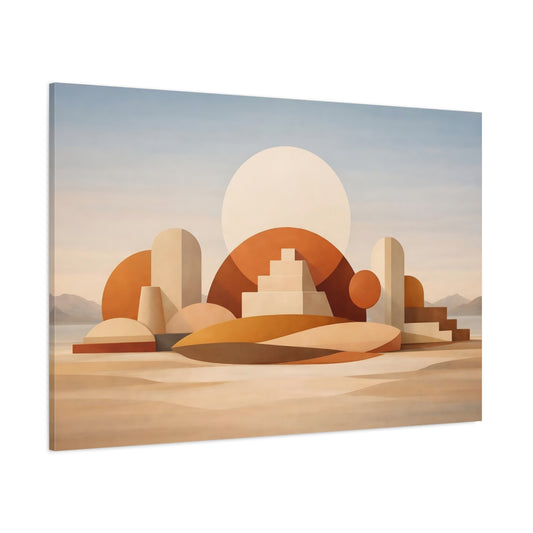 Main Mockup. Abstract Geometric Forms Warm Earth Tones shown as stretched canvas wall art