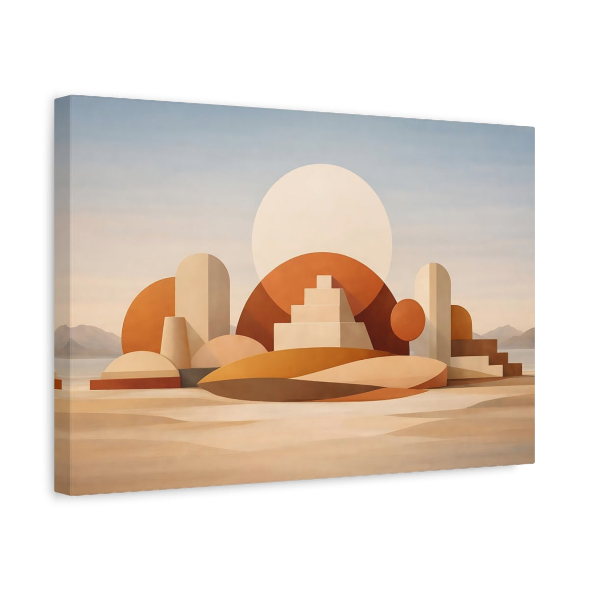 Side Mockup 4. Abstract Geometric Forms Warm Earth Tones shown as stretched canvas wall art