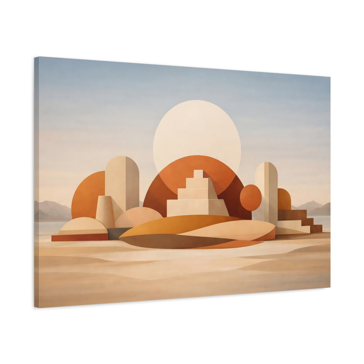 Side Mockup 1. Abstract Geometric Forms Warm Earth Tones shown as stretched canvas wall art