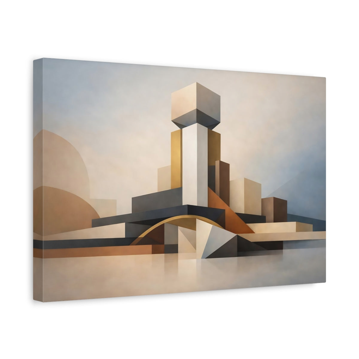 Side Mockup 4. Abstract Geometric Forms Warm Neutral Abstract shown as stretched canvas wall art