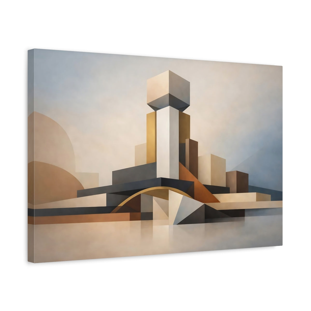 Side Mockup 3. Abstract Geometric Forms Warm Neutral Abstract shown as stretched canvas wall art