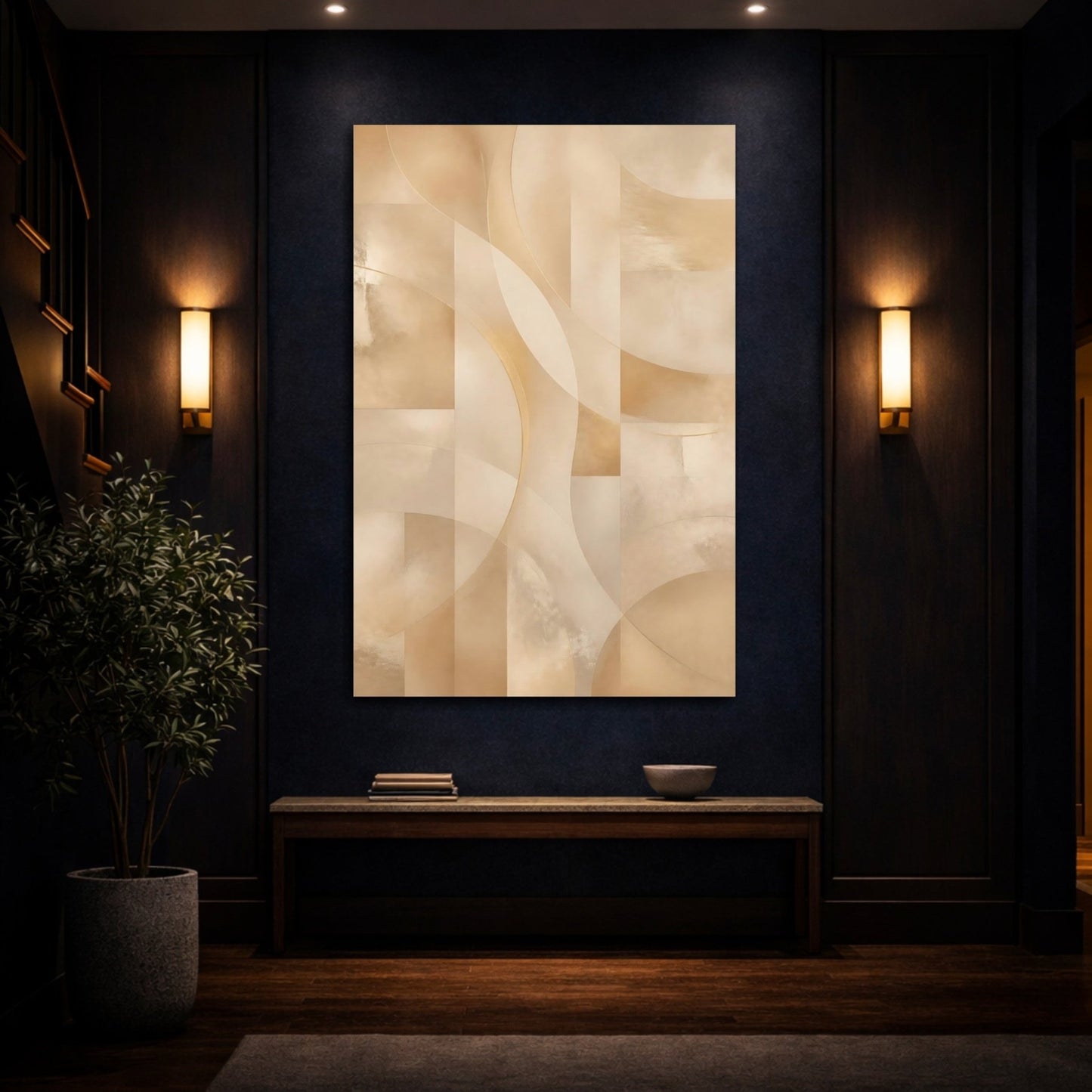 Abstract Geometric Gold And Beige Canvas Print – Decor for Living Room, Above Couch - YesArtYes