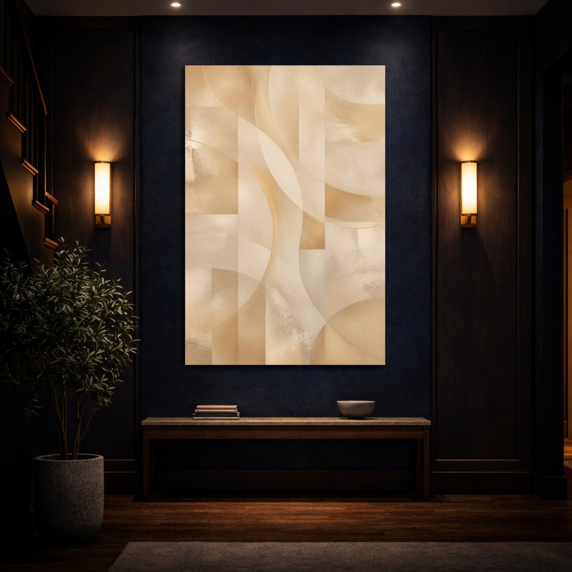 Abstract Geometric Gold And Beige Canvas Print – Decor for Living Room, Above Couch - YesArtYes