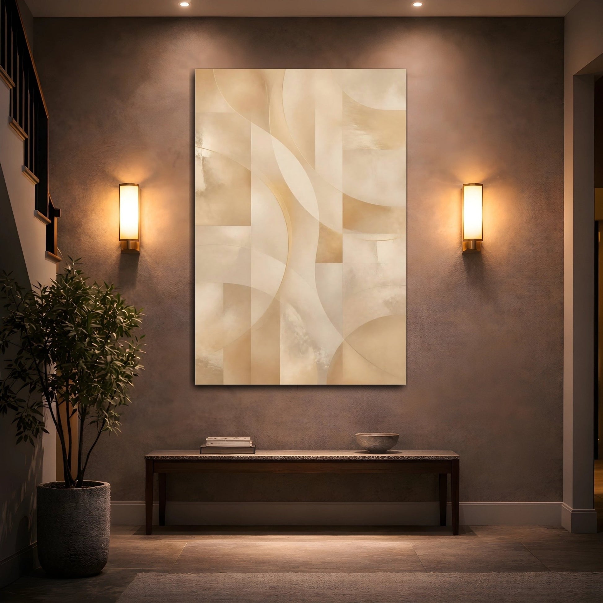 Abstract Geometric Gold And Beige Canvas Print – Decor for Living Room, Above Couch - YesArtYes