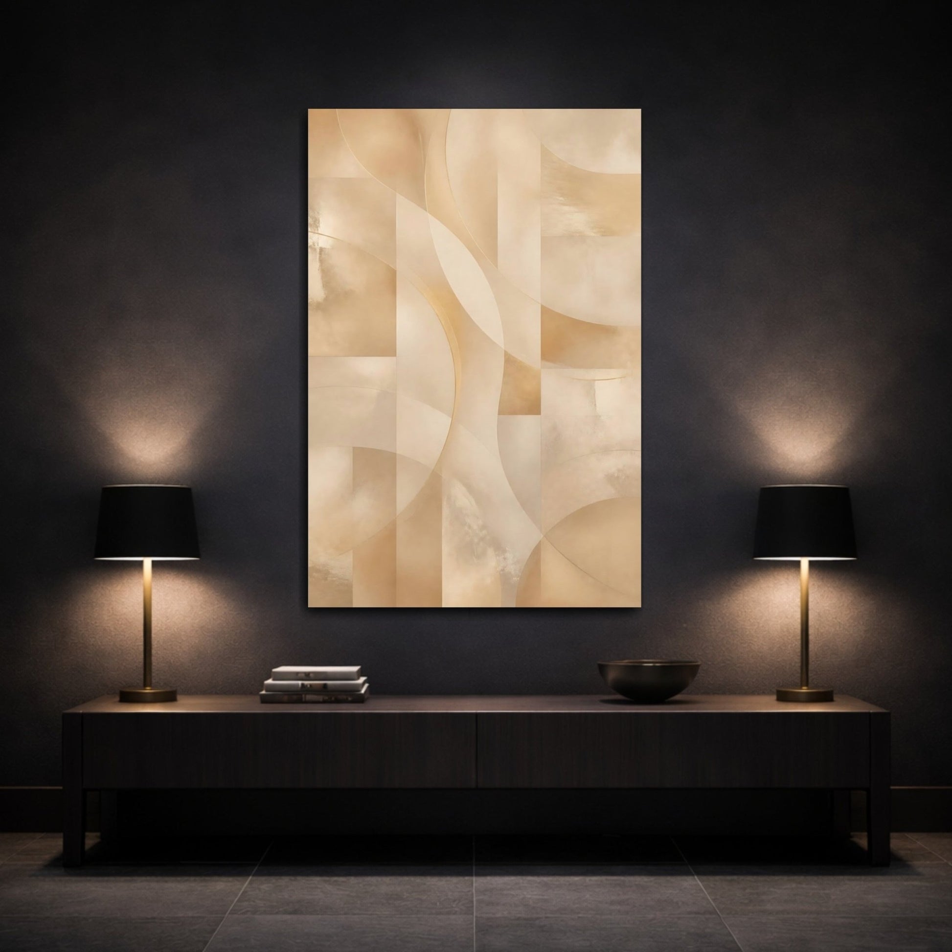 Abstract Geometric Gold And Beige Canvas Print – Decor for Living Room, Above Couch - YesArtYes