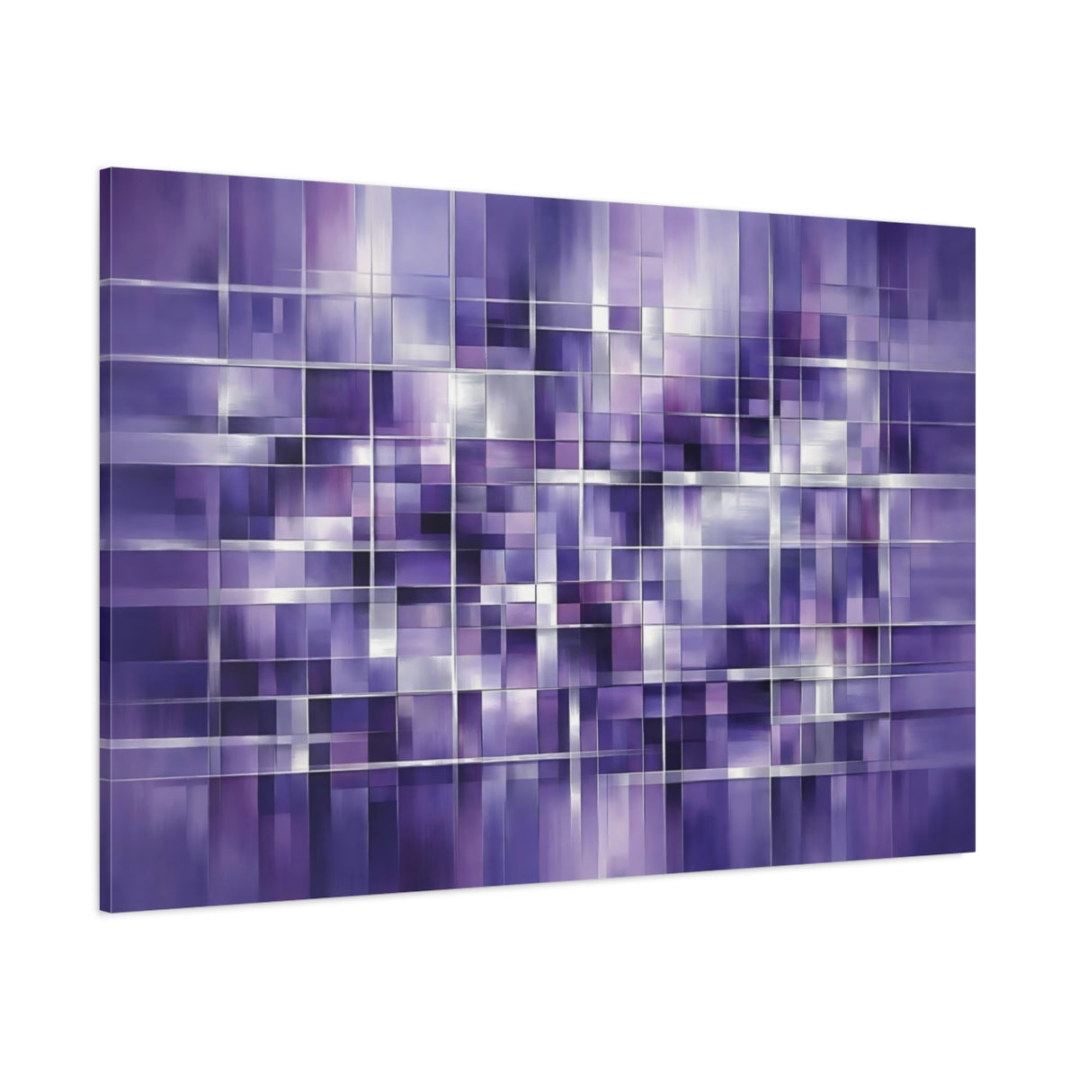 Main Mockup. Abstract Geometric Grid Purple Grid shown as stretched canvas wall art