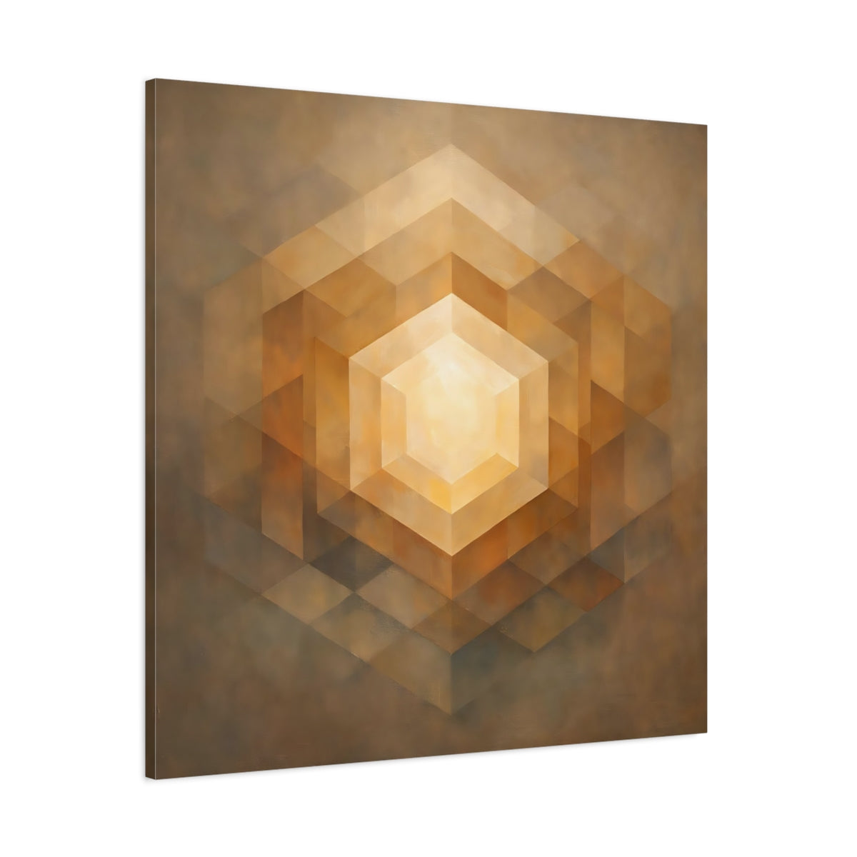 Main Mockup. Abstract Geometric Hexagon Golden Geometric shown as stretched canvas wall art