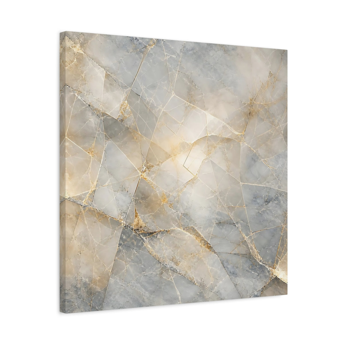 Side Mockup 4. Abstract Geometric Marble Grey And Gold Marble shown as stretched canvas wall art