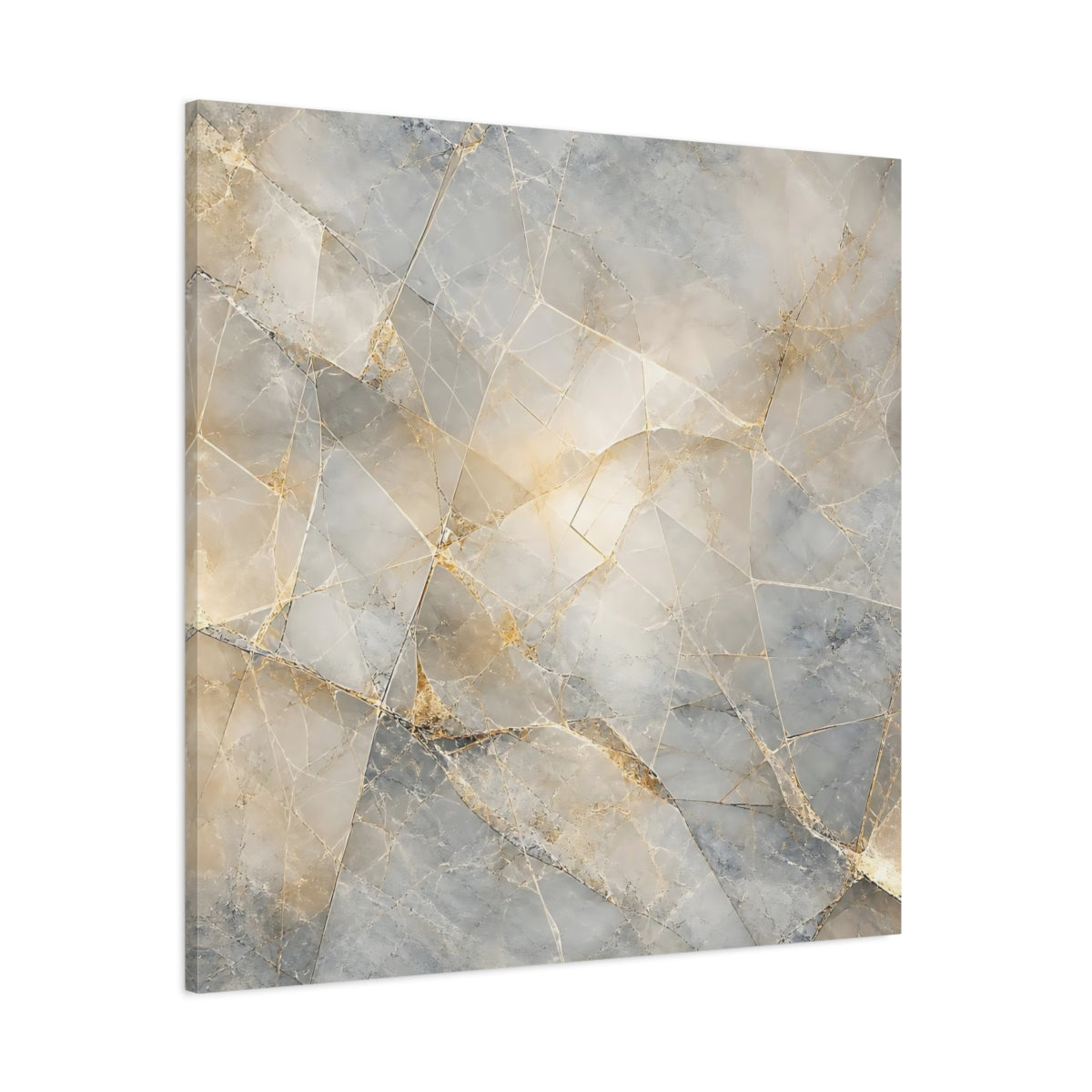 Side Mockup 1. Abstract Geometric Marble Grey And Gold Marble shown as stretched canvas wall art