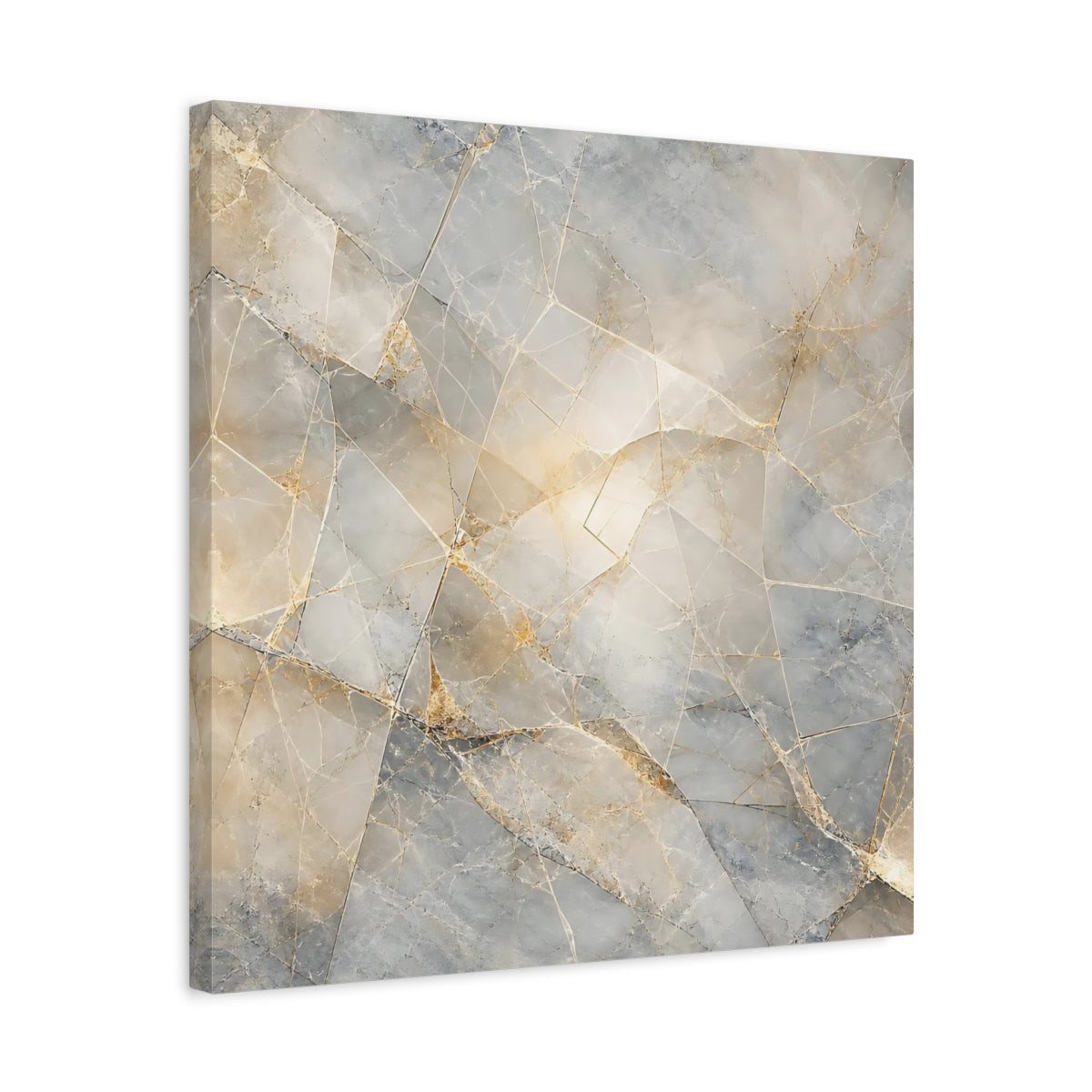 Side Mockup 5. Abstract Geometric Marble Grey And Gold Marble shown as stretched canvas wall art