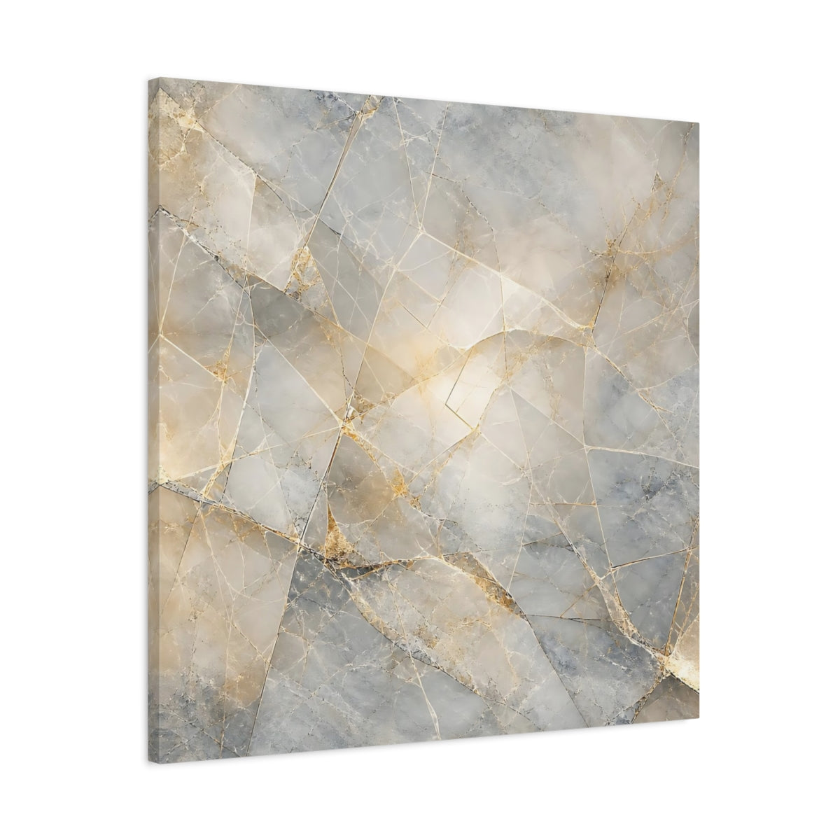 Side Mockup 3. Abstract Geometric Marble Grey And Gold Marble shown as stretched canvas wall art