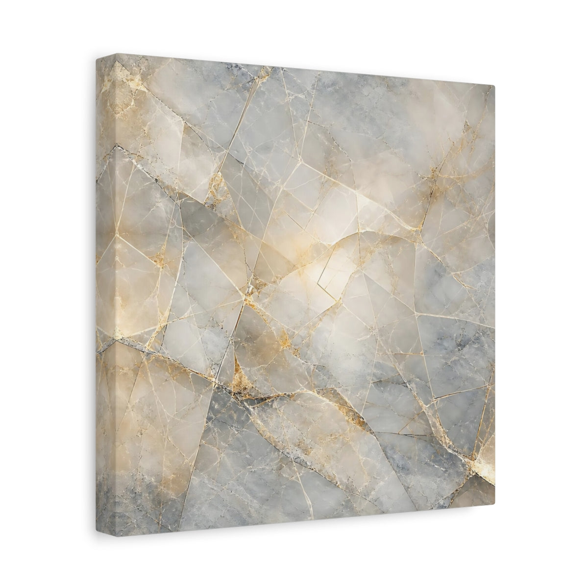 Side Mockup 8. Abstract Geometric Marble Grey And Gold Marble shown as stretched canvas wall art