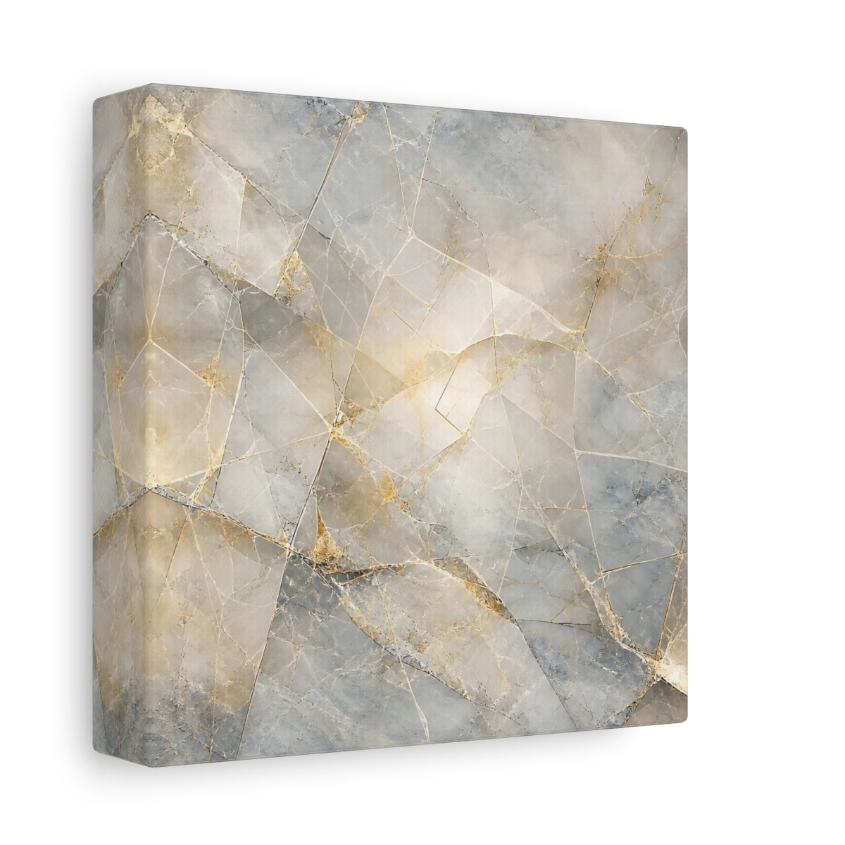 Side Mockup 2. Abstract Geometric Marble Grey And Gold Marble shown as stretched canvas wall art
