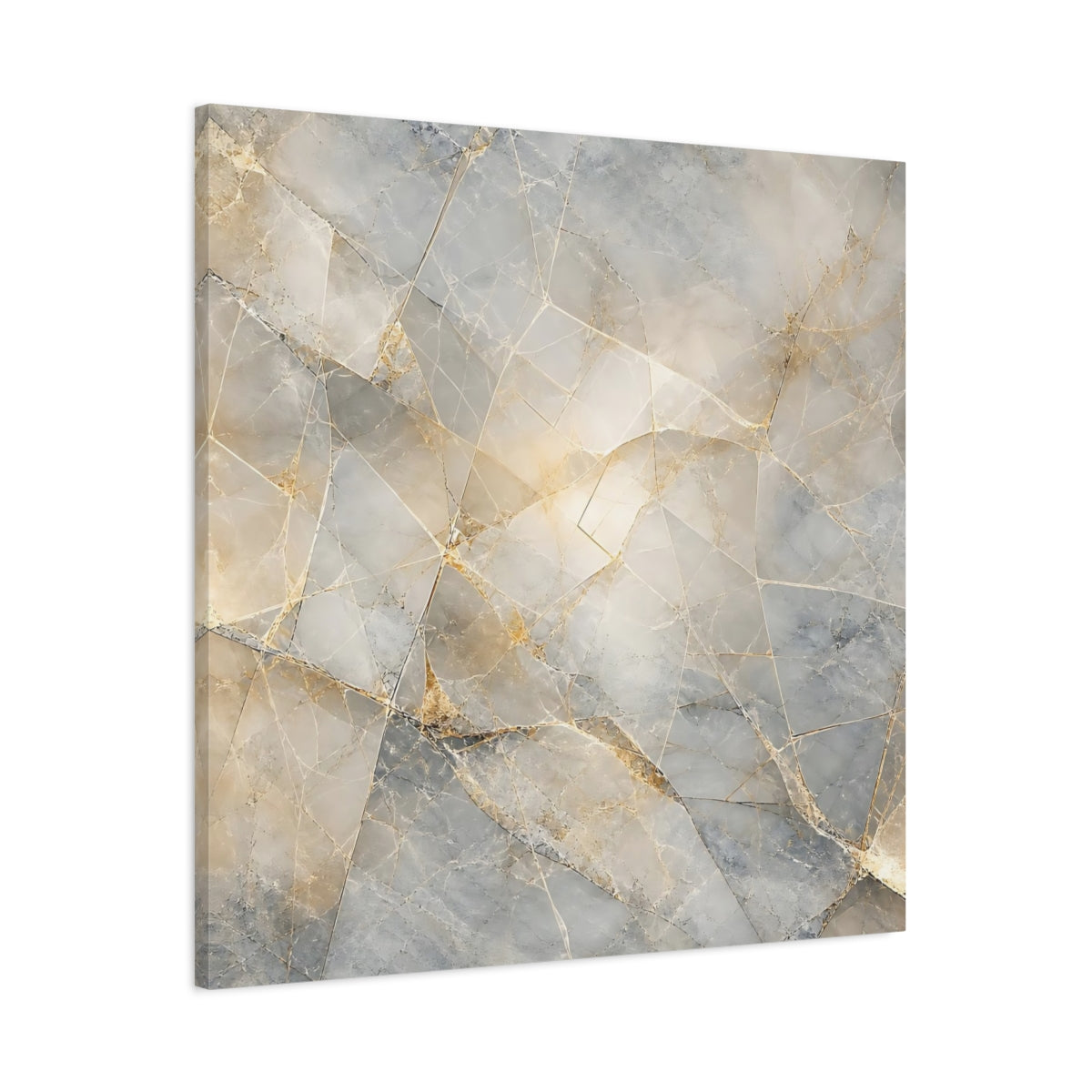 Main Mockup. Abstract Geometric Marble Grey And Gold Marble shown as stretched canvas wall art