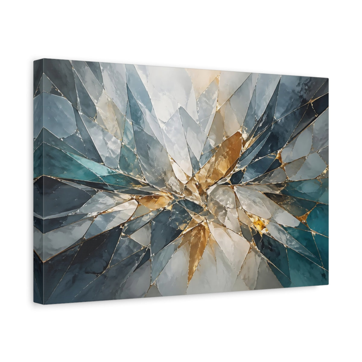 Side Mockup 4. Abstract Geometric Mosaic Teal Gold Abstract shown as stretched canvas wall art