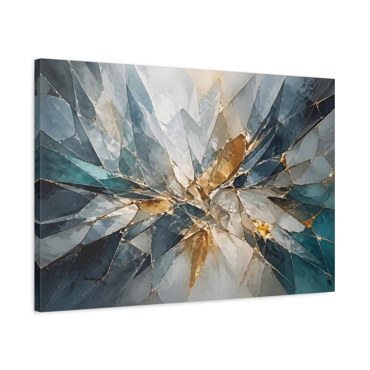 Side Mockup 2. Abstract Geometric Mosaic Teal Gold Abstract shown as stretched canvas wall art