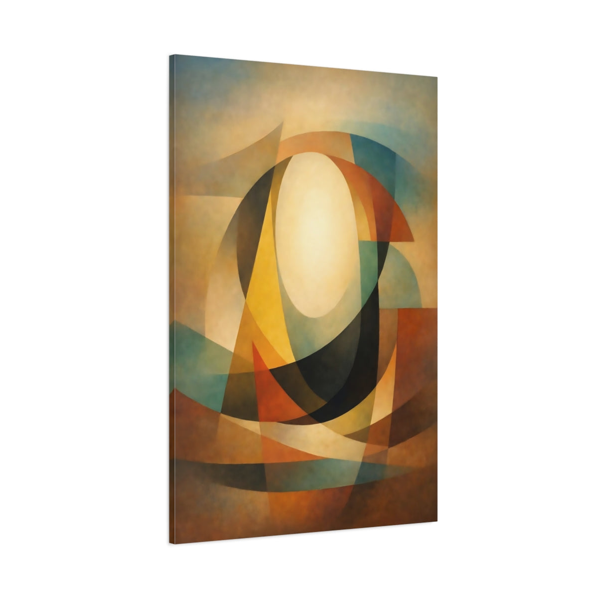 Main Mockup. Abstract Geometric Oval Warm Abstract shown as stretched canvas wall art