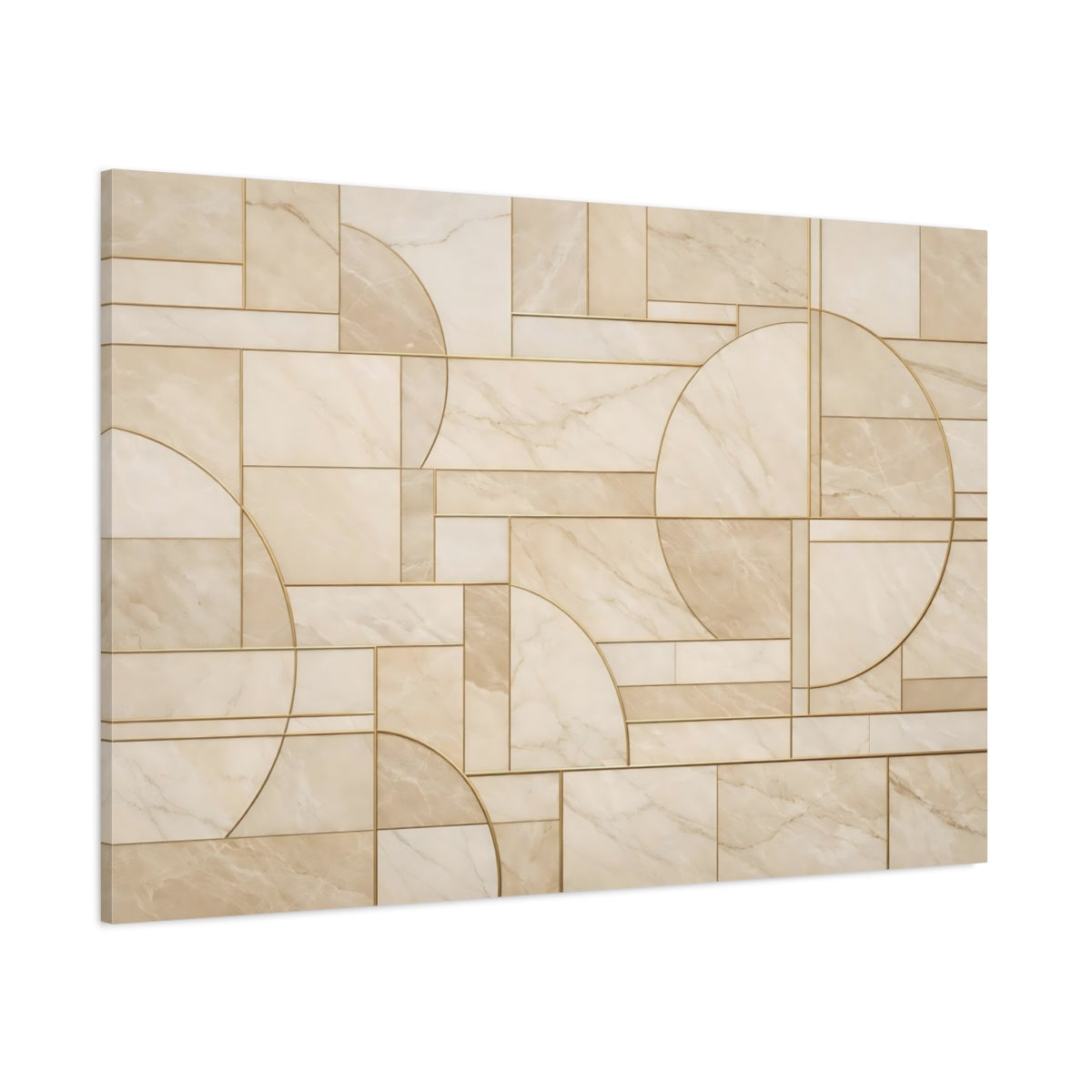 Main Mockup. Abstract Geometric Pattern Beige Gold Abstract shown as stretched canvas wall art