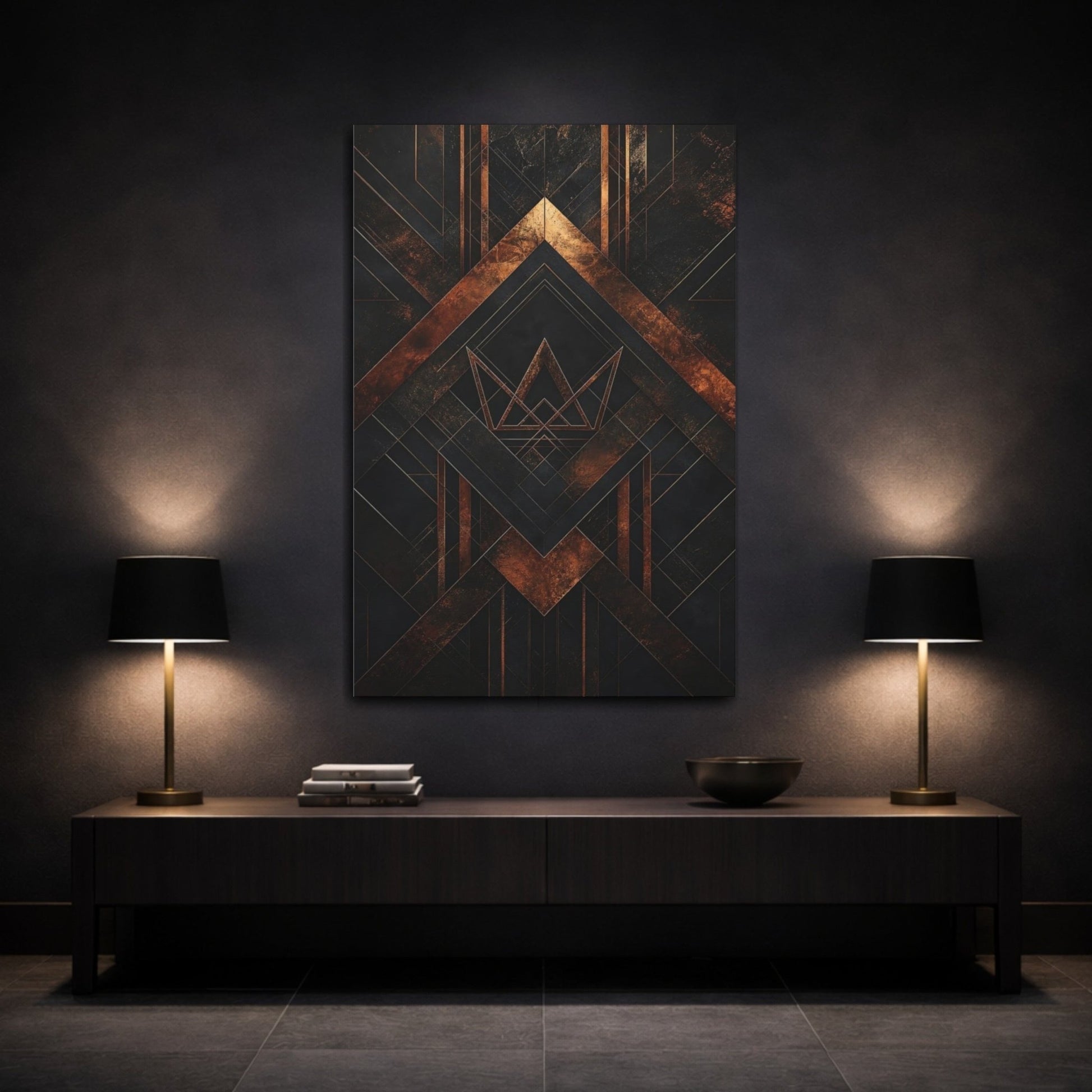 Abstract Geometric Pattern Black And Gold Canvas Wall Art Print – Deco Living Room, Above Sofa - YesArtYes