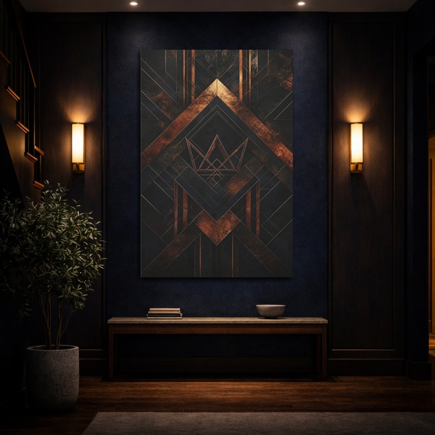 Abstract Geometric Pattern Black And Gold Canvas Wall Art Print – Deco Living Room, Above Sofa - YesArtYes