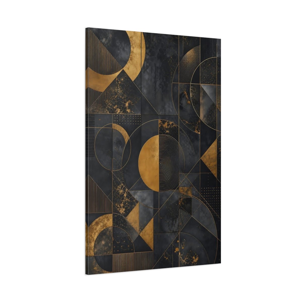 Abstract Geometric Pattern Black And Gold Canvas Wall Art Print – Living Room Decor, Above Console Table - YesArtYes